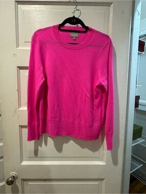 J. Crew Women's Cashmere Bright Pink Crewneck Sweater